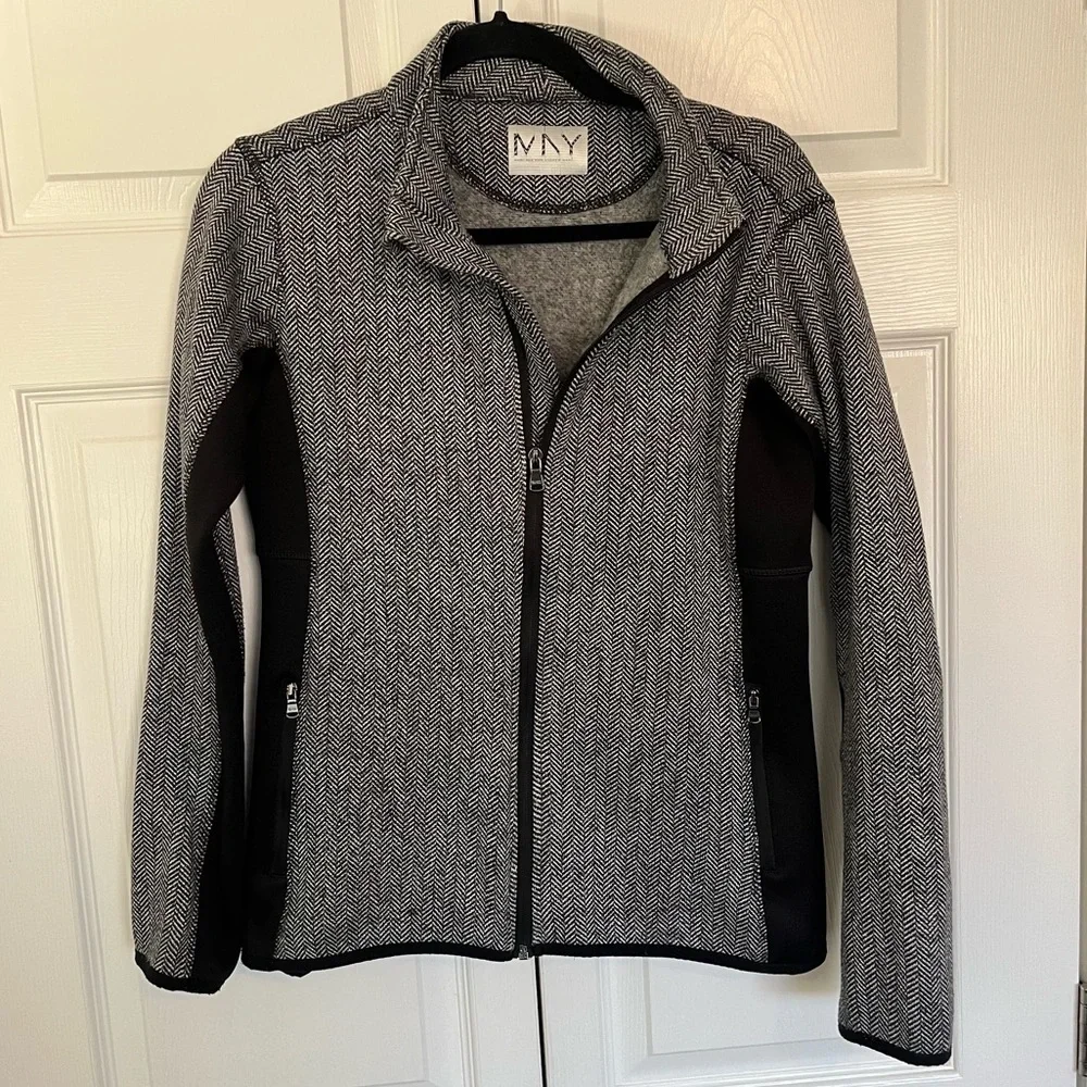 MNY Andrew Marc New York Full Zip Fleece Herringbone Black White Jacket Size S